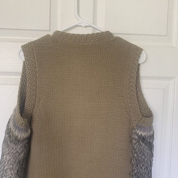 Ann Taylor Womens Sweater Vest Size Medium Knitted Brown Faux Fur Open Front - Picture 5 of 8